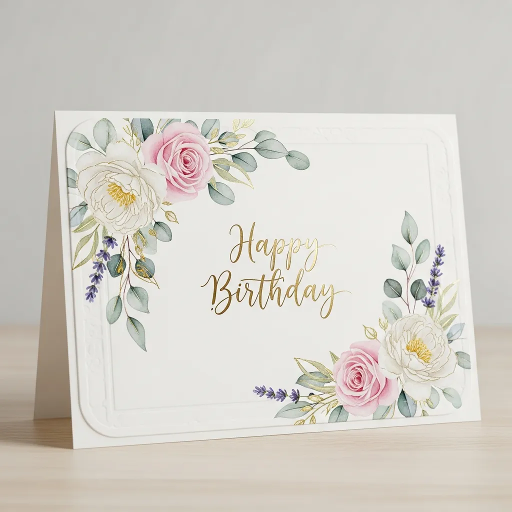 Elegant bursdagskort med blomstermotiv