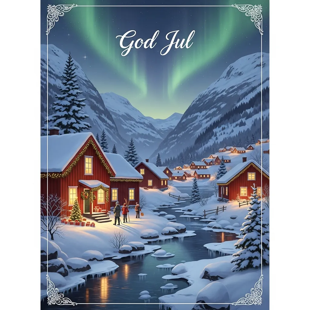 Festlig julekort med norsk vintermotiv